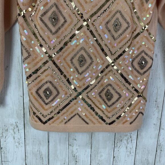 Vtg Outlander Sweater Sz L Wool Angora Blend Sequin Beaded Peach - Golden Girls - Picture 4 of 10